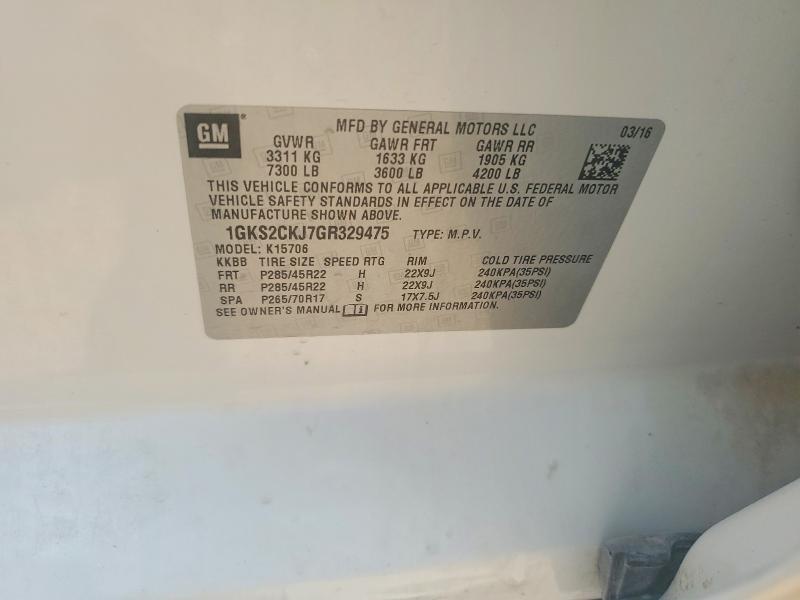 62929216 :رقم المزاد ، 1GKS2CKJ7GR329475 vin ، 2016 Gmc Yukon مزاد بيع