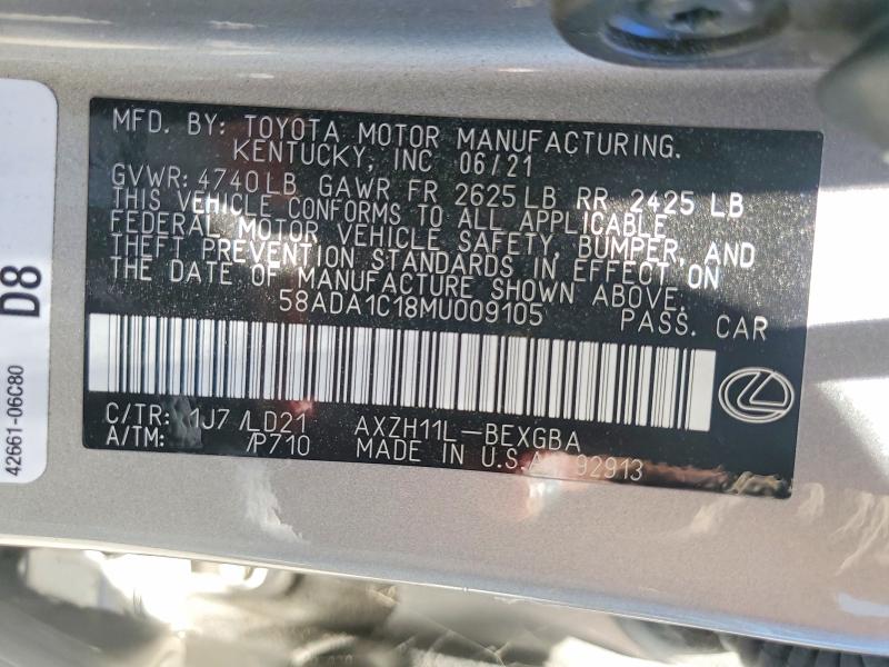 Продажа на аукционе авто 2021 Lexus Es, vin: 58ADA1C18MU009105, номер лота: 60972616