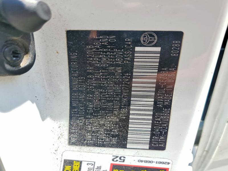 2019 Toyota Camry მანქანა იყიდება აუქციონზე, vin: 4T1B11HK7KU772424, აუქციონის ნომერი: 59705436
