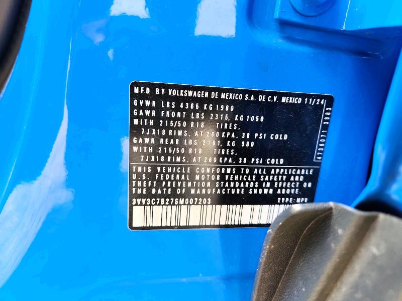 Aukcja sprzedaży 2025 Volkswagen Taos, vin: 3VV3C7B27SM007203, numer aukcji: 61128326
