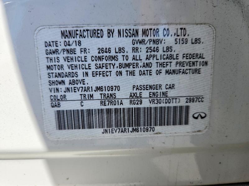 2018 Infiniti Q50 მანქანა იყიდება აუქციონზე, vin: JN1EV7AR1JM610970, აუქციონის ნომერი: 62045446