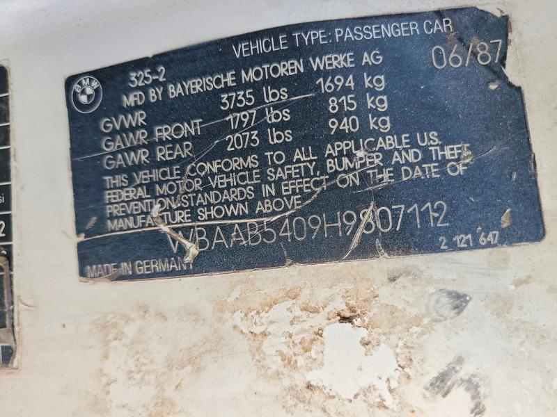 Продаж на аукціоні авто 1987 Bmw 325, vin: WBAAB5409H9807112, номер лоту: 60501036