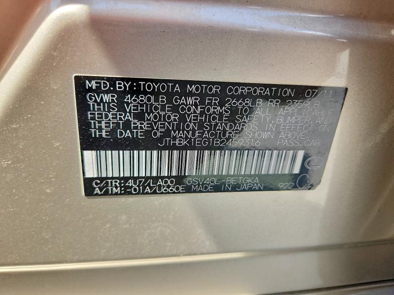 Продажа на аукционе авто 2011 Lexus Es, vin: JTHBK1EG1B2459316, номер лота: 59377186