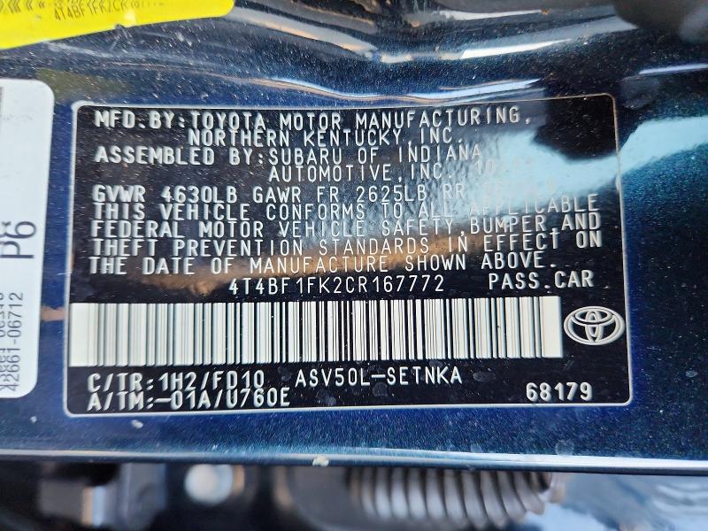 62003916 :رقم المزاد ، 4T4BF1FK2CR167772 vin ، 2012 Toyota Camry مزاد بيع