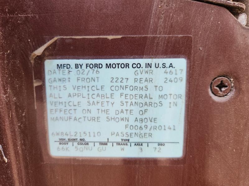 1976 Ford Granada მანქანა იყიდება აუქციონზე, vin: 6W84L215110, აუქციონის ნომერი: 62116496
