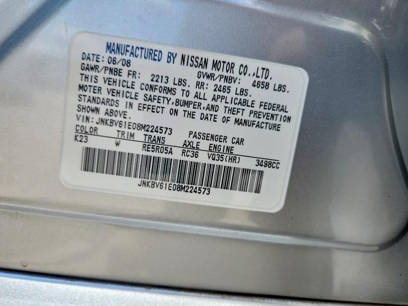 59960916 :رقم المزاد ، JNKBV61E08M224573 vin ، 2008 Infiniti G35 مزاد بيع