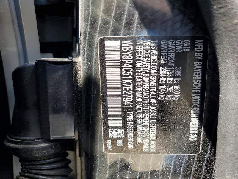 Продаж на аукціоні авто 2019 Bmw I3, vin: WBY8P4C51K7E27941, номер лоту: 61164496