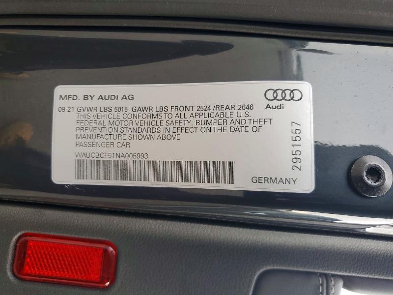Продаж на аукціоні авто 2022 Audi A5, vin: WAUCBCF51NA005993, номер лоту: 61232226