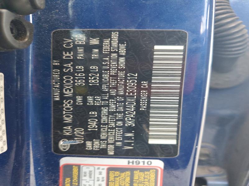 61107846 :رقم المزاد ، 3KPA24ADXLE309512 vin ، 2020 Kia Rio مزاد بيع