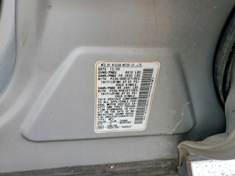 62507386 :رقم المزاد ، JN8AZ08T06W409148 vin ، 2006 Nissan Murano مزاد بيع