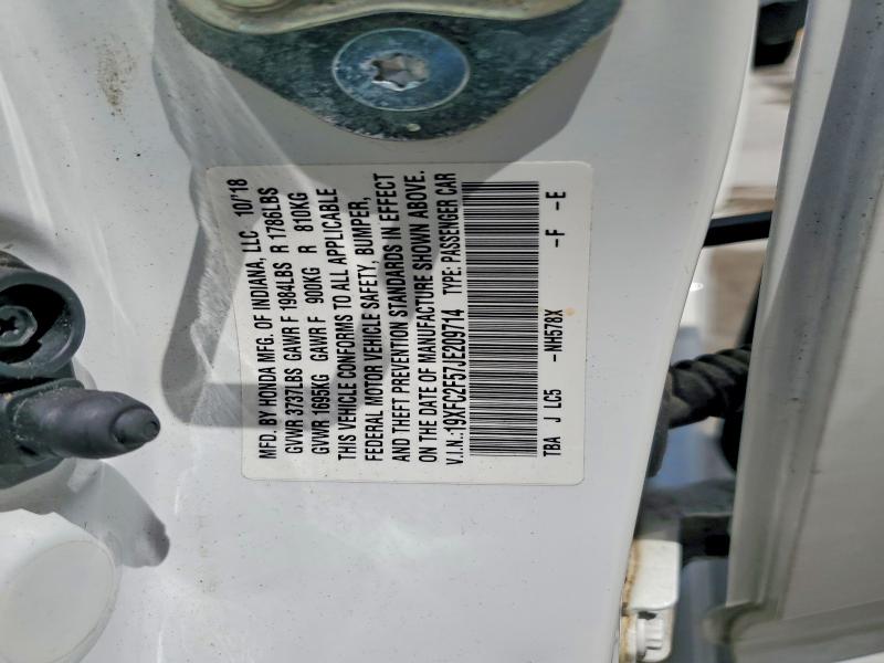 2018 Honda Civic მანქანა იყიდება აუქციონზე, vin: 19XFC2F57JE209714, აუქციონის ნომერი: 61069046