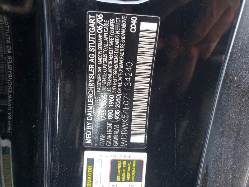 Aukcja sprzedaży 2007 Mercedes-benz Slk, vin: WDBWK54F07F134240, numer aukcji: 60068946