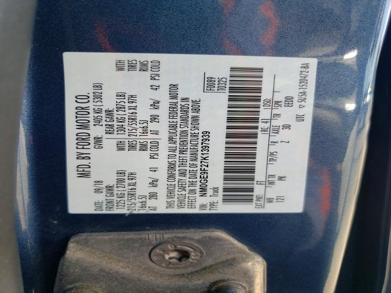2019 Ford Transit Connect მანქანა იყიდება აუქციონზე, vin: NM0GE9F27K1397939, აუქციონის ნომერი: 61918296
