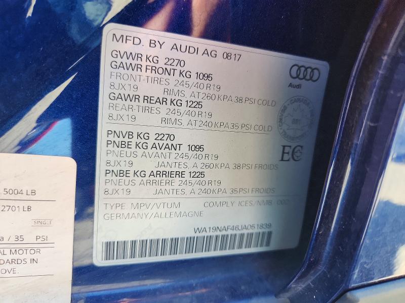 60357176 :رقم المزاد ، WA19NAF46JA051839 vin ، 2018 Audi A4 Allroad مزاد بيع