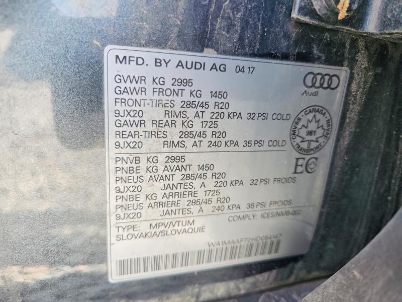 61859236 :رقم المزاد ، WA1MAAF72HD054147 vin ، 2017 Audi Q7 مزاد بيع