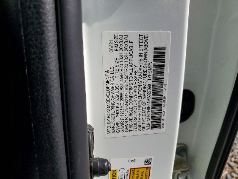 Продаж на аукціоні авто 2021 Honda Passport, vin: 5FNYF8H51MB027098, номер лоту: 63059706