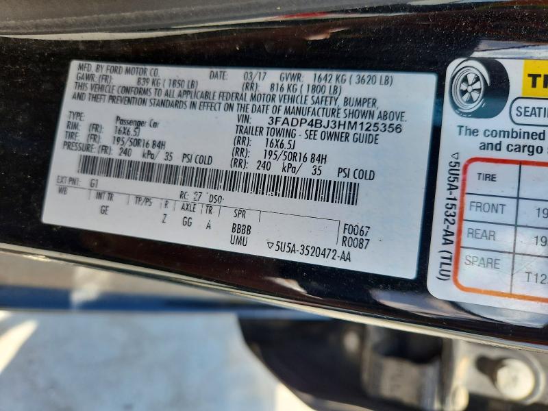 59692596 :رقم المزاد ، 3FADP4BJ3HM125356 vin ، 2017 Ford Fiesta مزاد بيع