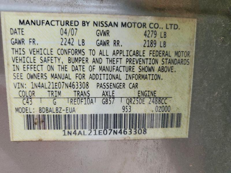 Продажа на аукционе авто 2007 Nissan Altima, vin: 1N4AL21E07N463308, номер лота: 57468086