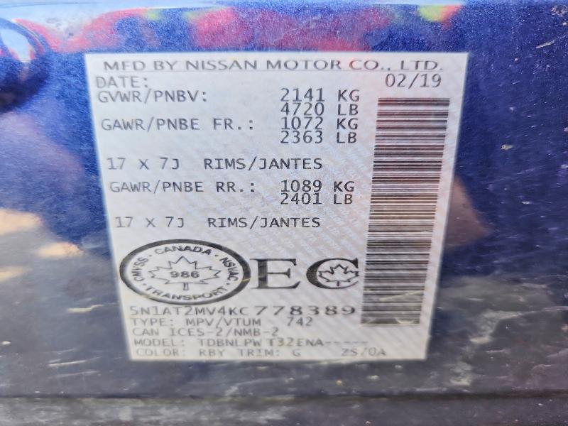 Продажа на аукционе авто 2019 Nissan Rogue, vin: 5N1AT2MV4KC778389, номер лота: 61820016