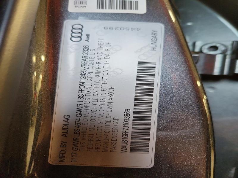 59794126 :رقم المزاد ، WAUB1GFF7J1033869 vin ، 2018 Audi S3 مزاد بيع