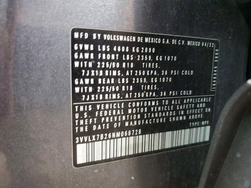 Aukcja sprzedaży 2022 Volkswagen Taos, vin: 3VVLX7B26NM068728, numer aukcji: 60006416