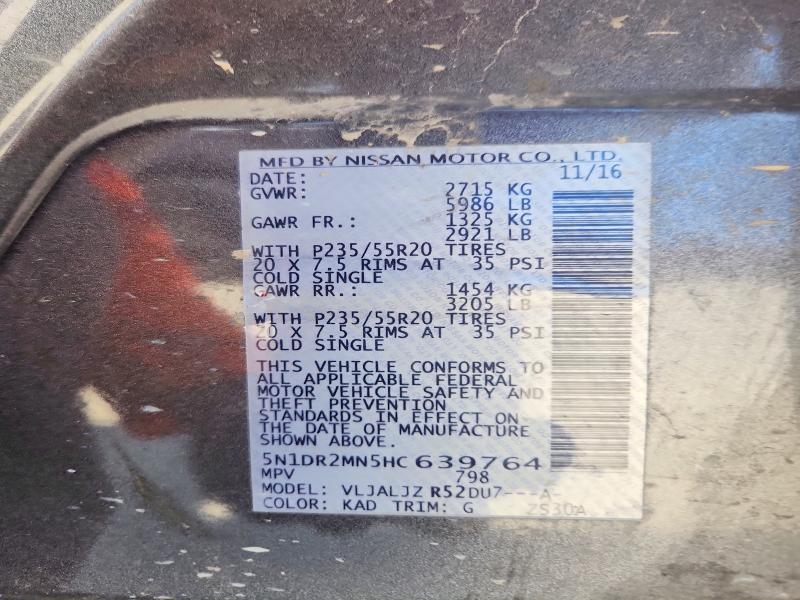 60303976 :رقم المزاد ، 5N1DR2MN5HC639764 vin ، 2017 Nissan Pathfinder مزاد بيع