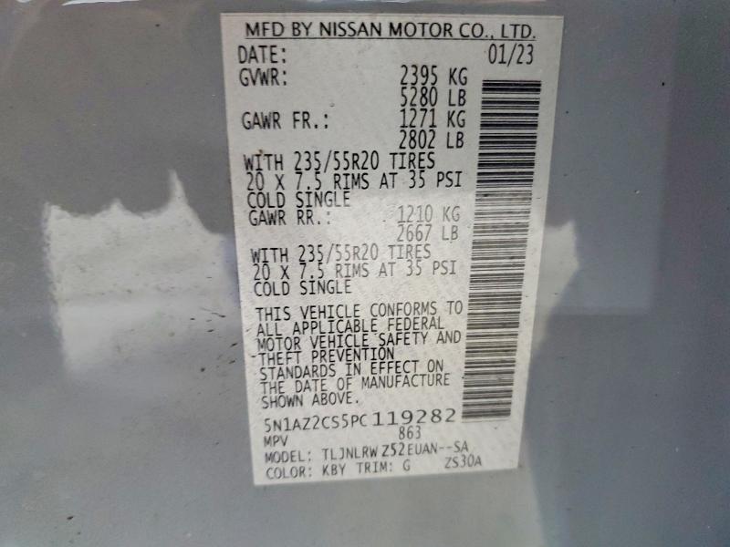 60261686 :رقم المزاد ، 5N1AZ2CS5PC119282 vin ، 2023 Nissan Murano مزاد بيع