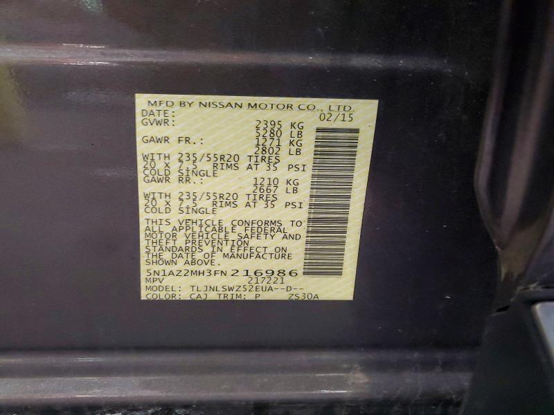 Aukcja sprzedaży 2015 Nissan Murano, vin: 5N1AZ2MH3FN216986, numer aukcji: 60979026