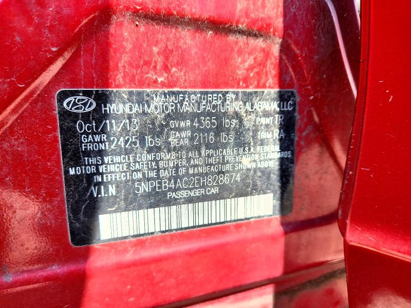 2014 Hyundai Sonata მანქანა იყიდება აუქციონზე, vin: 5NPEB4AC2EH828674, აუქციონის ნომერი: 60324256