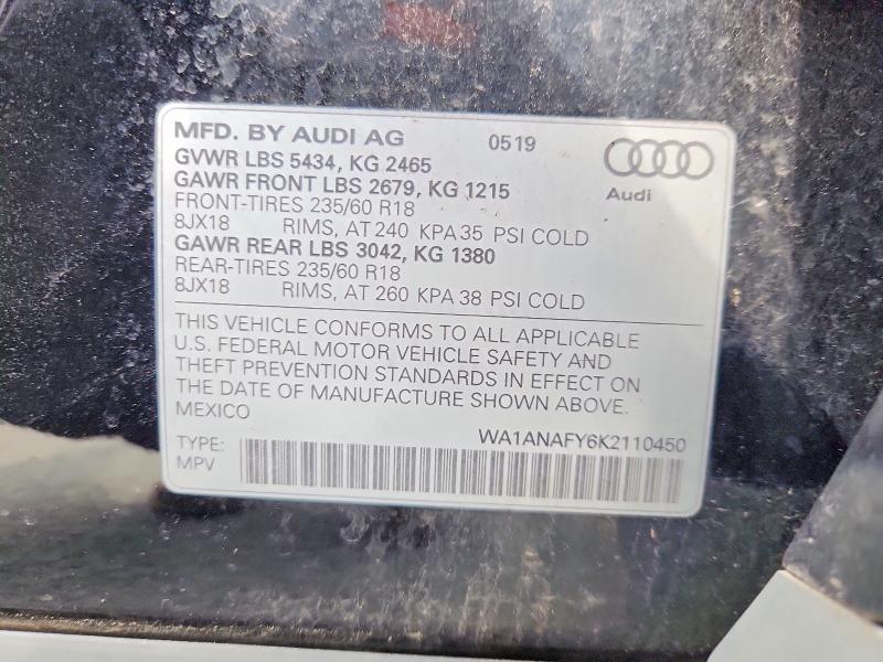 Продаж на аукціоні авто 2019 Audi Q5, vin: WA1ANAFY6K2110450, номер лоту: 62854356