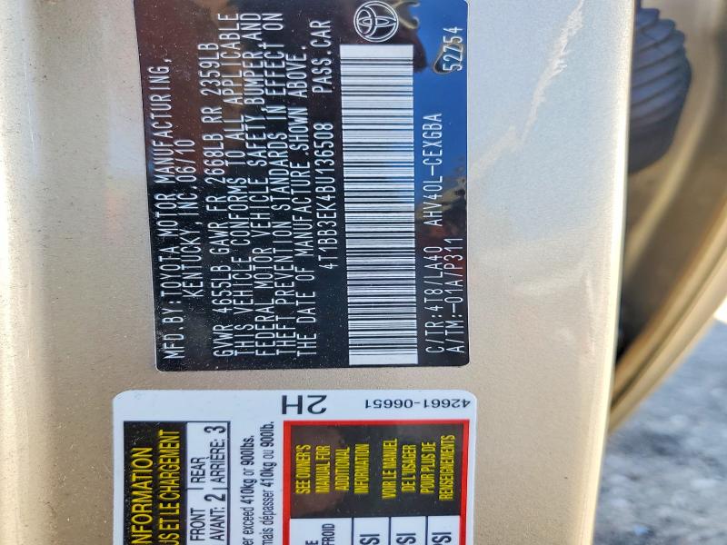 62886016 :رقم المزاد ، 4T1BB3EK4BU136508 vin ، 2011 Toyota Camry مزاد بيع