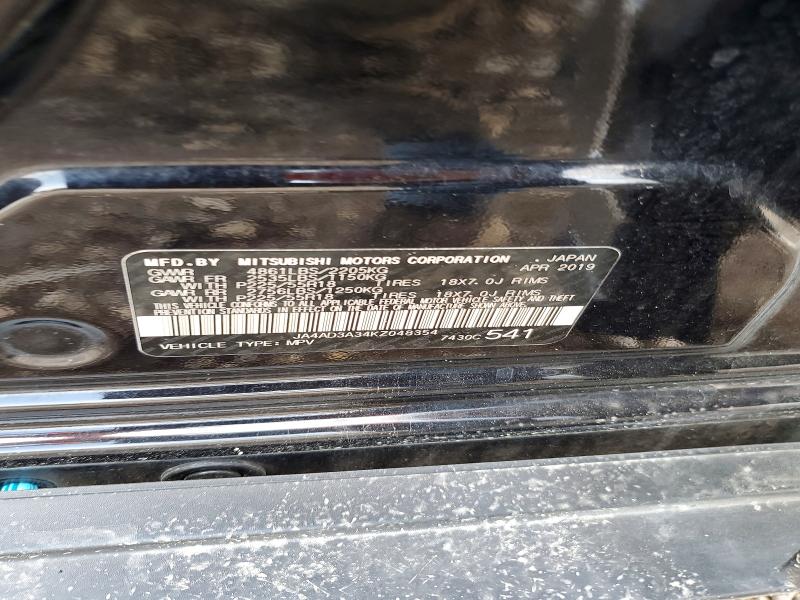 2019 Mitsubishi Outlander მანქანა იყიდება აუქციონზე, vin: JA4AD3A34KZ048354, აუქციონის ნომერი: 59776716