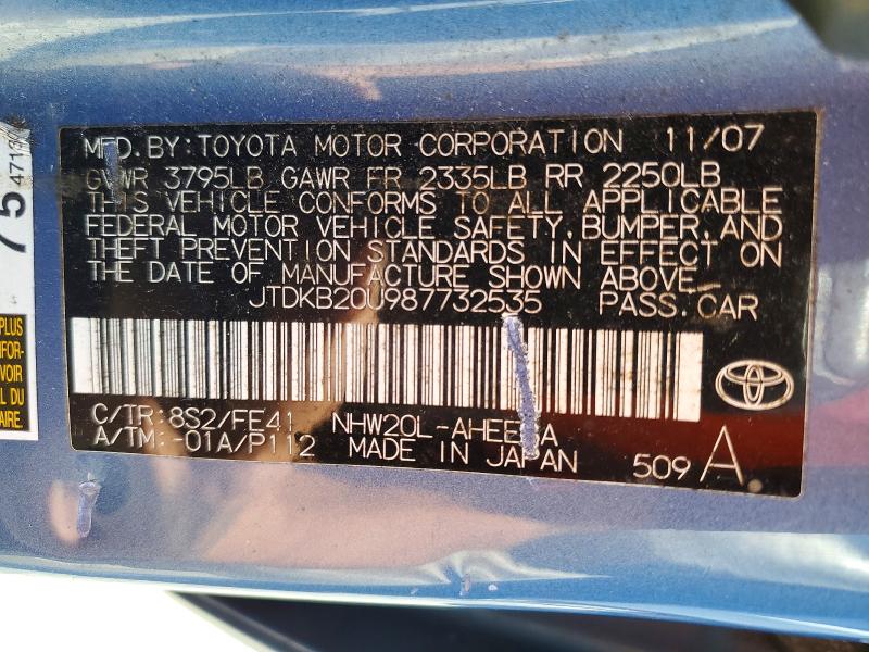 2008 Toyota Prius მანქანა იყიდება აუქციონზე, vin: JTDKB20U987732535, აუქციონის ნომერი: 62682056