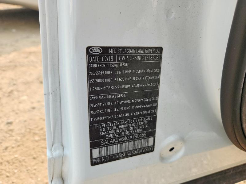 61341756 :رقم المزاد ، SALAK2V64GA790455 vin ، 2016 Land Rover Lr4 مزاد بيع