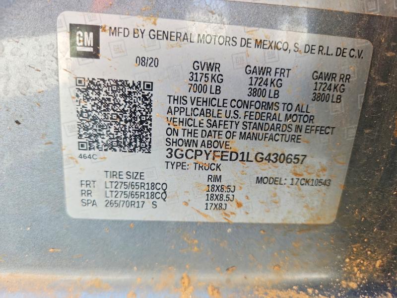 2020 Chevrolet Silverado მანქანა იყიდება აუქციონზე, vin: 3GCPYFED1LG430657, აუქციონის ნომერი: 63379646