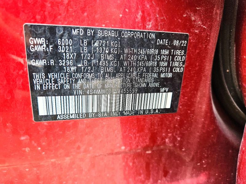 Aukcja sprzedaży 2022 Subaru Ascent, vin: 4S4WMACD8N3455599, numer aukcji: 63197006