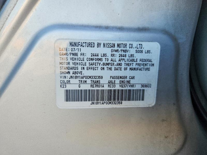 60703026 :رقم المزاد ، JN1BY1AP0CM332359 vin ، 2012 Infiniti M37 مزاد بيع