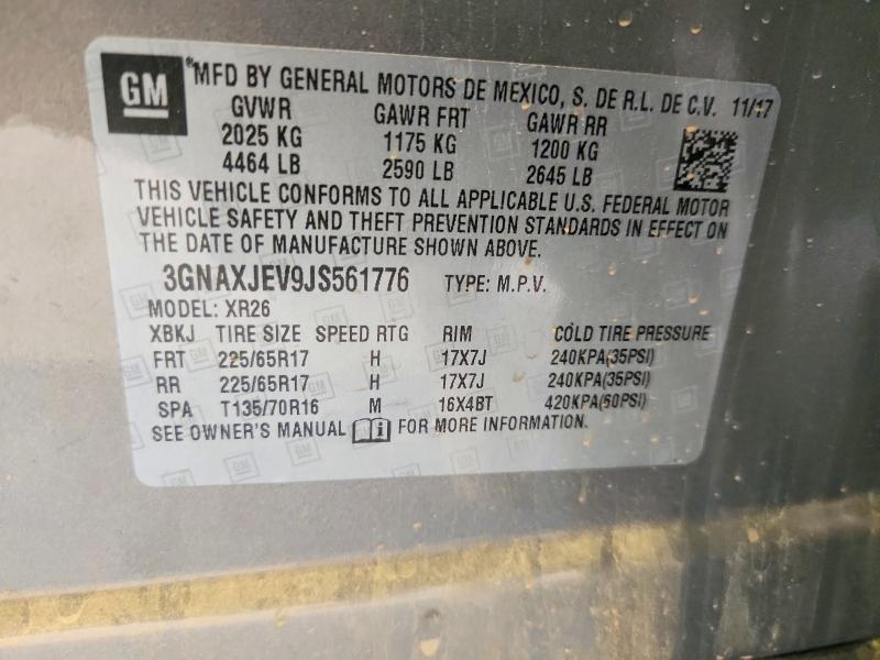 62444616 :رقم المزاد ، 3GNAXJEV9JS561776 vin ، 2018 Chevrolet Equinox مزاد بيع