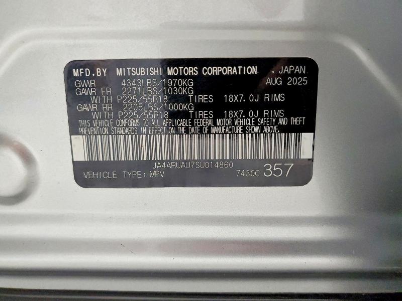 59819646 :رقم المزاد ، JA4ARUAU7SU014860 vin ، 2025 Mitsubishi Outlander Sport مزاد بيع
