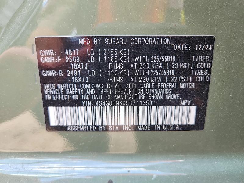 2025 Subaru Crosstrek მანქანა იყიდება აუქციონზე, vin: 4S4GUHN6XS3711359, აუქციონის ნომერი: 63213986