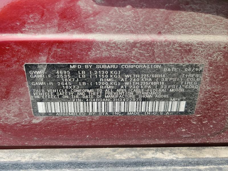 62314726 :رقم المزاد ، 4S4BSANC3H3422975 vin ، 2017 Subaru Outback مزاد بيع