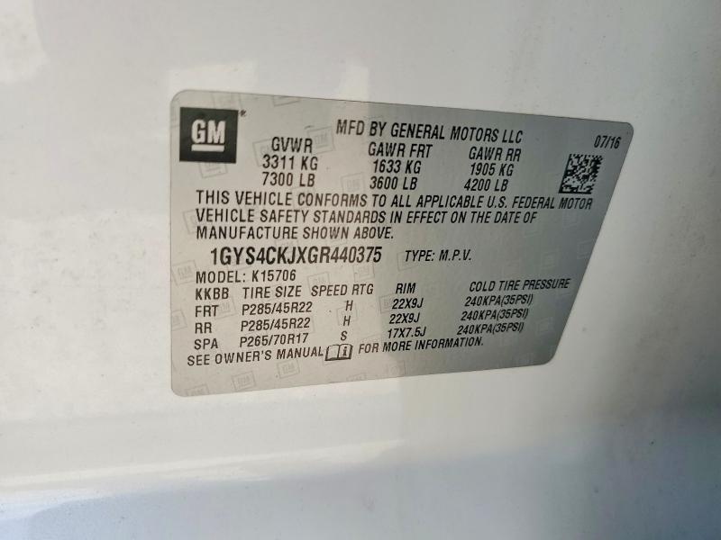 Продаж на аукціоні авто 2016 Cadillac Escalade, vin: 1GYS4CKJXGR440375, номер лоту: 61436026