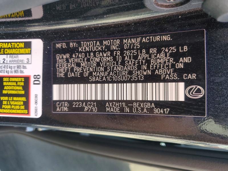 2025 Lexus Es 300h მანქანა იყიდება აუქციონზე, vin: 58AEA1C10SU073513, აუქციონის ნომერი: 62506516