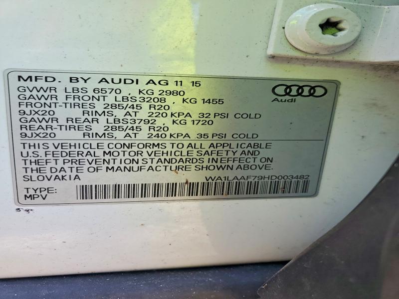 Aukcja sprzedaży 2017 Audi Q7, vin: WA1LAAF79HD003482, numer aukcji: 63012456