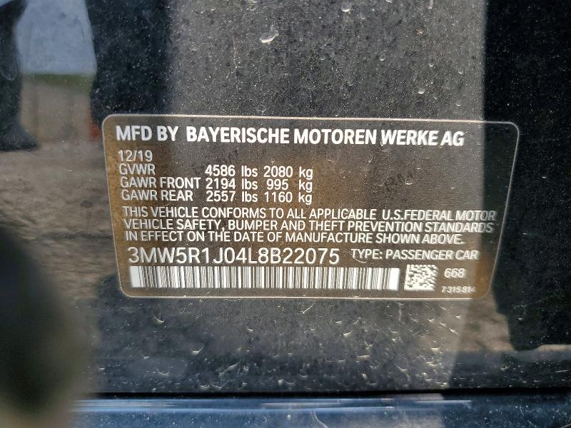 Aukcja sprzedaży 2020 Bmw 330i, vin: 3MW5R1J04L8B22075, numer aukcji: 58686326