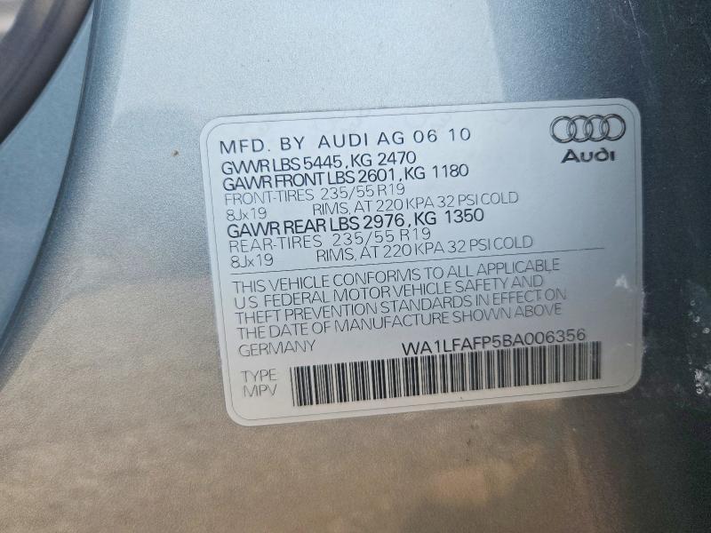 60937766 :رقم المزاد ، WA1LFAFP5BA006356 vin ، 2011 Audi Q5 مزاد بيع