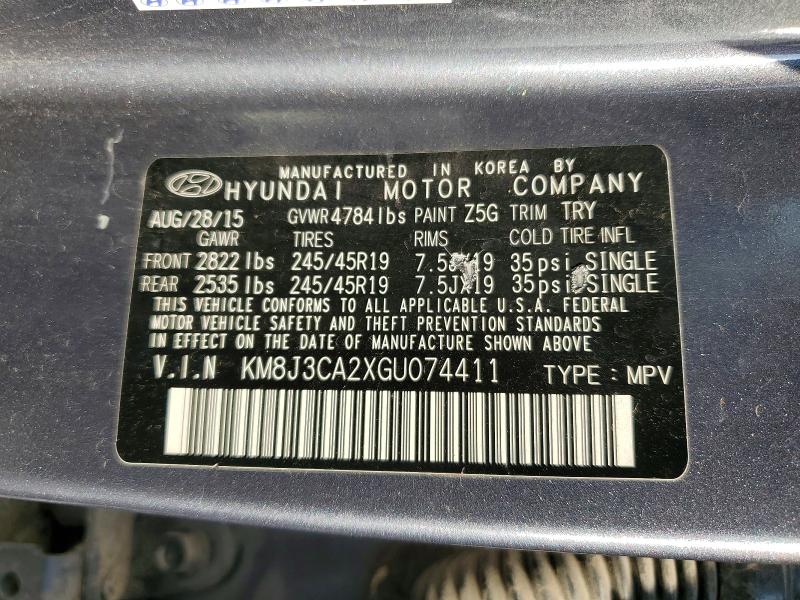 56195216 :رقم المزاد ، KM8J3CA2XGU074411 vin ، 2016 Hyundai Tucson مزاد بيع