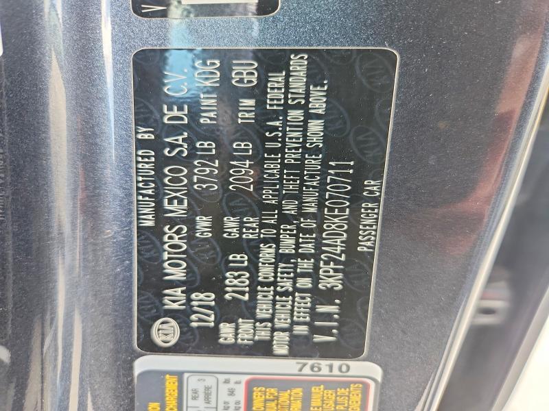 2019 Kia Forte მანქანა იყიდება აუქციონზე, vin: 3KPF24AD8KE070711, აუქციონის ნომერი: 61005496