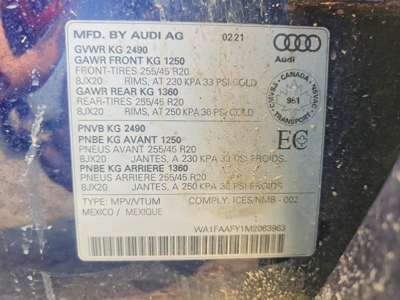 62426756 :رقم المزاد ، WA1FAAFY1M2063963 vin ، 2021 Audi Q5 مزاد بيع