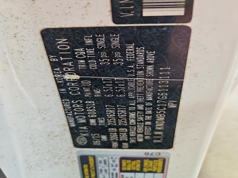 2016 Kia Sedona მანქანა იყიდება აუქციონზე, vin: KNDMB5C17G6113111, აუქციონის ნომერი: 61438576